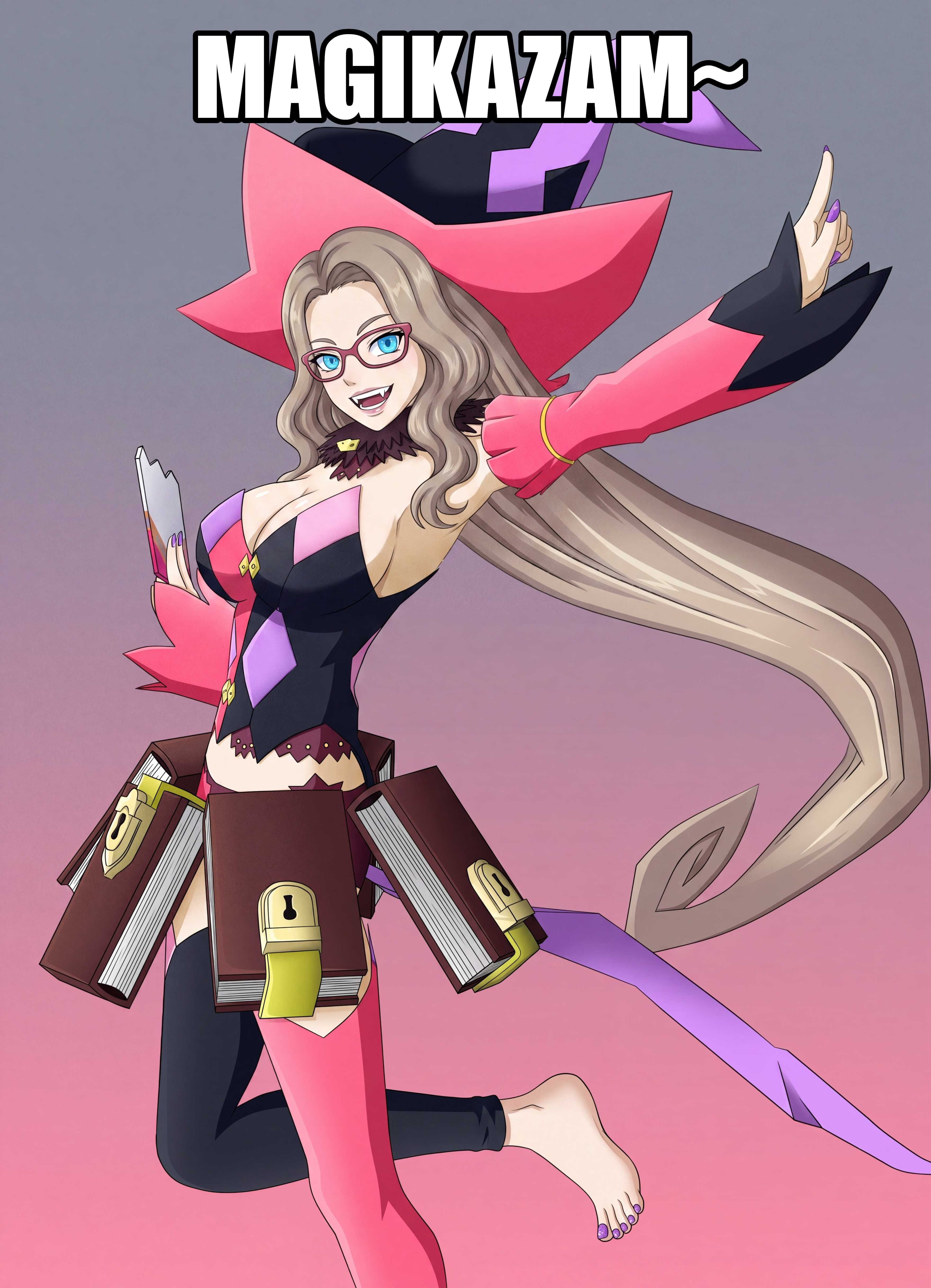 Anime magical girl in pink and black witch outfit